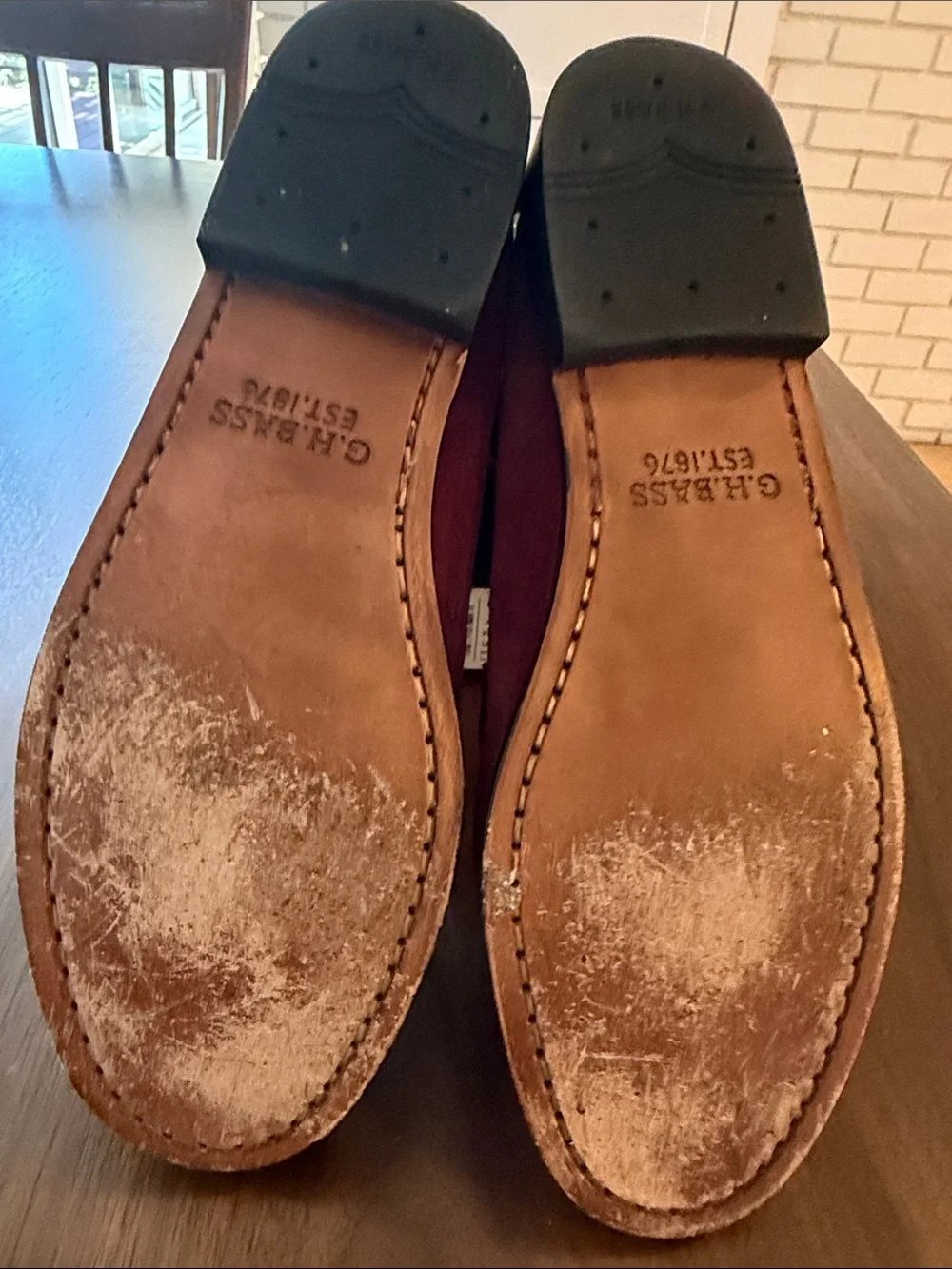 G.H. Bass & Co. Burgundy Suede Penny Loafers - Willa Flat Strap